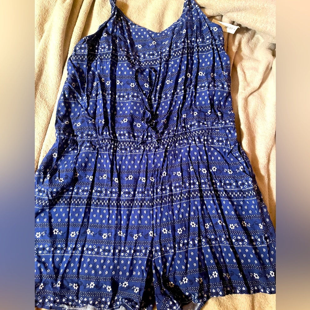 Blue and white romper